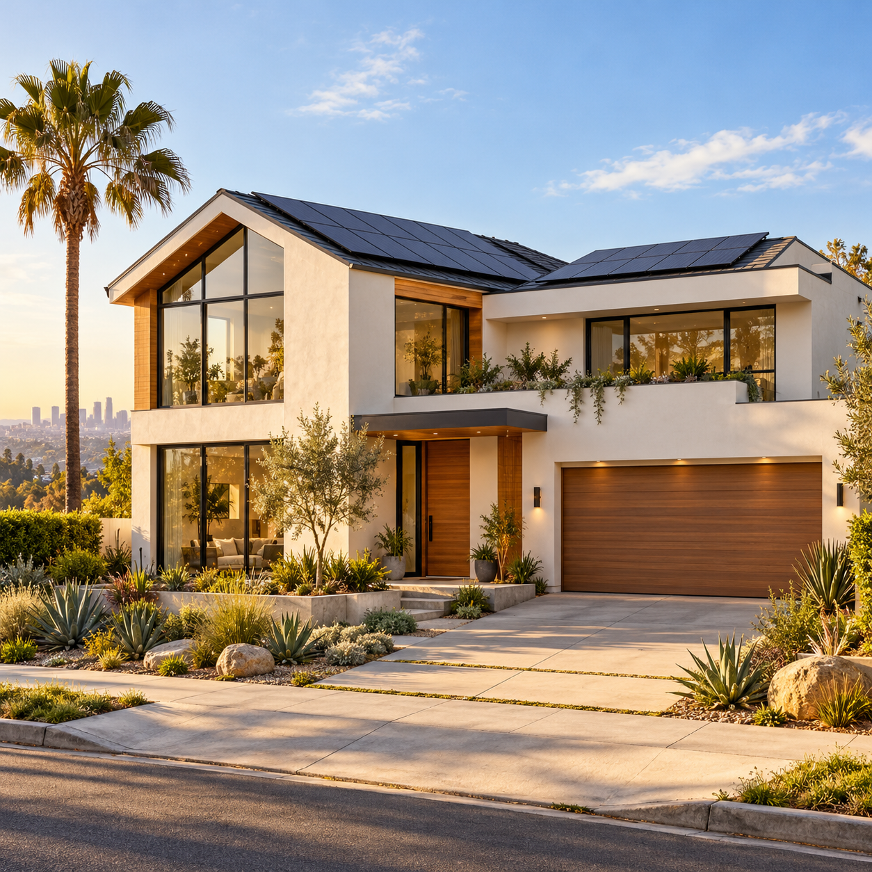 Illustrative modern solar-powered home